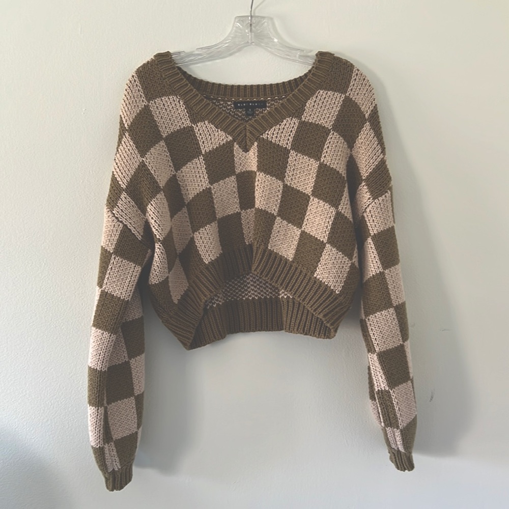 NWOT Grey Bandit Checkered Knit Crop Sweater